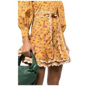 CeliaB Alder Puff Sleeve Floral Mini Dress Yellow Women’s Size Large